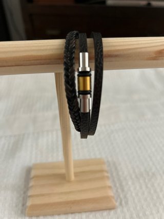 Pulsera Piel Negra Cierre Acero Hipoalergénico