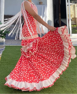 Traje de Flamenca Coral con Flecos T 34