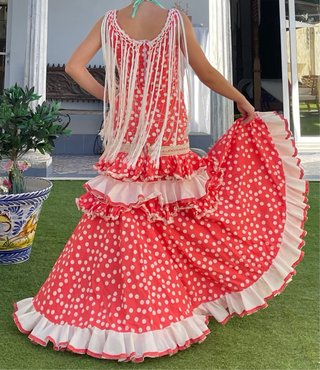 Traje de Flamenca Coral con Flecos T 34