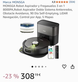 Robot Aspirador Fregasuelo 8000PA Base Autovaciado