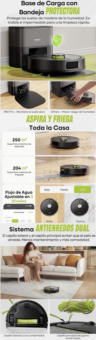 Robot Aspirador Fregasuelo 8000PA Base Autovaciado