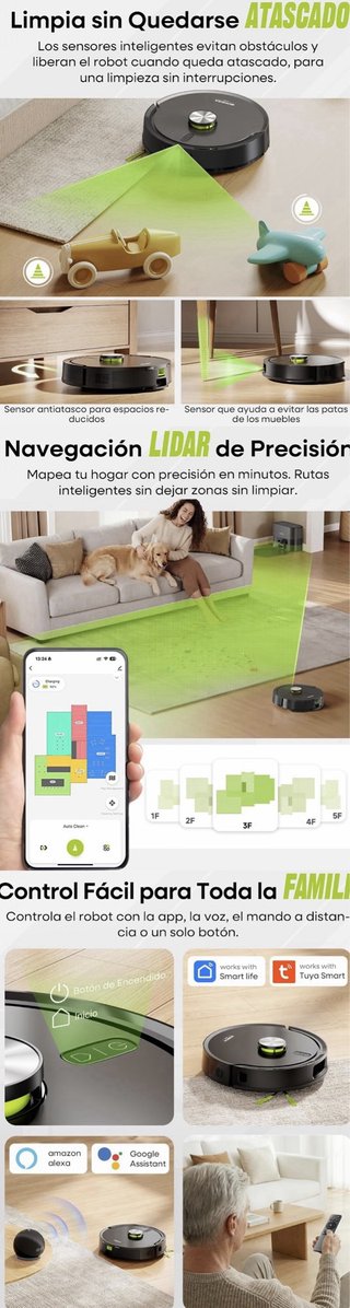 Robot Aspirador Fregasuelo 8000PA Base Autovaciado
