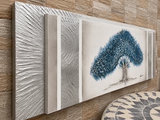 Cuadro Decorativo Texturizado Azul y Plata