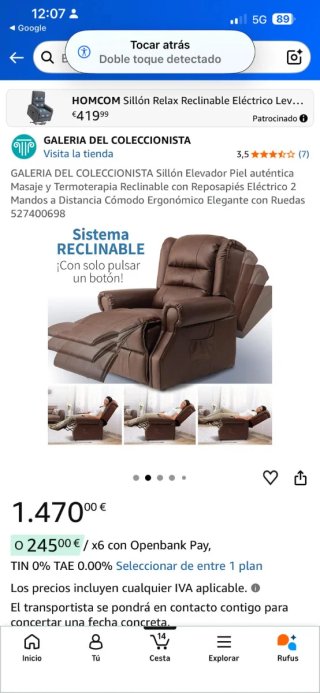 Sillón Elevador HOMCOM Piel Marrón