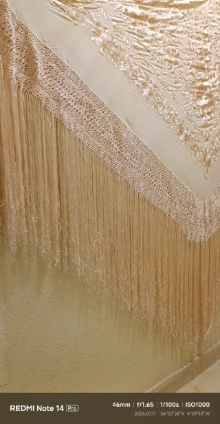 Mantón de Manila Beige con Flecos de seda natural