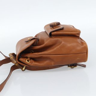 GUCCI Bamboo Backpack Leather Brown Gold Auth