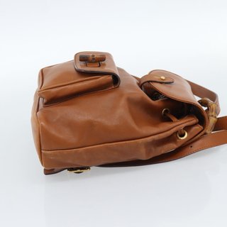GUCCI Bamboo Backpack Leather Brown Gold Auth