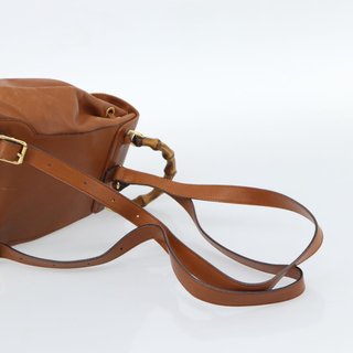 GUCCI Bamboo Backpack Leather Brown Gold Auth