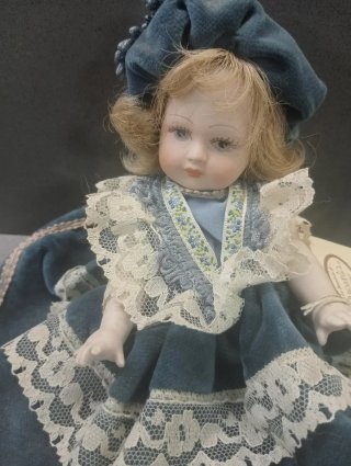 Bambola Romantica Porcellana Vestito Blu