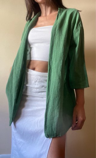 Cardigan Sing-Kei verde abierto bolsillos