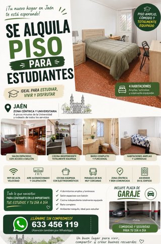 Se alquila piso de 4 habitaciones para estudiantes