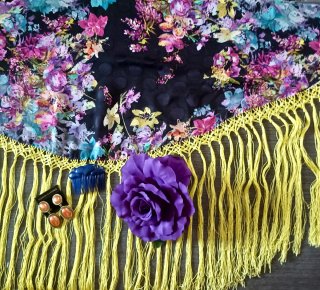 Mantón Flamenca Organza Estampado + Complementos