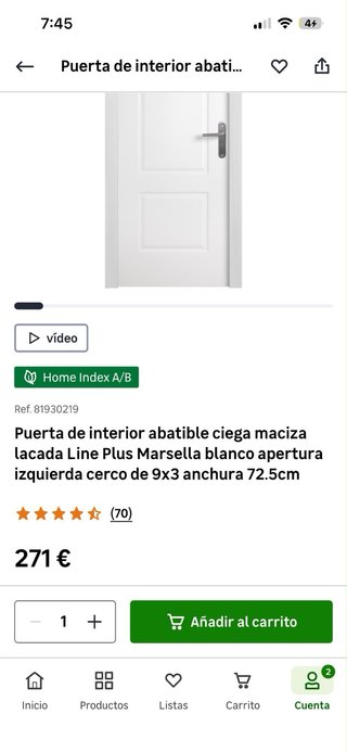 Puerta interior maciza blanca lacada