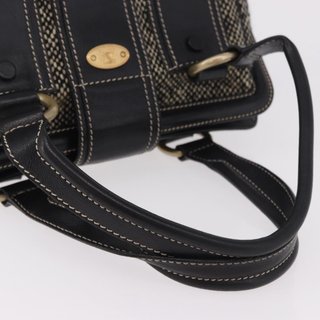 CELINE Hand Bag Canvas Leather Black Gold Auth