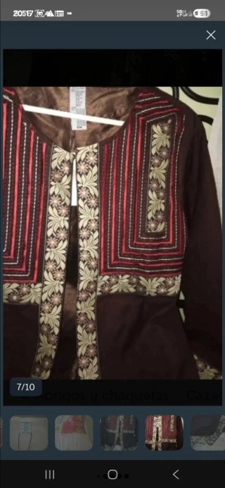 Chaqueta bordada marrón y multicolor
