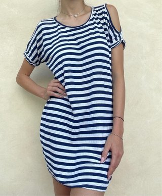 Vestito corto righe spalle scoperte