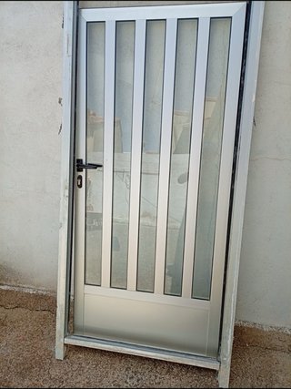 Puerta metálica con cristal y marco
