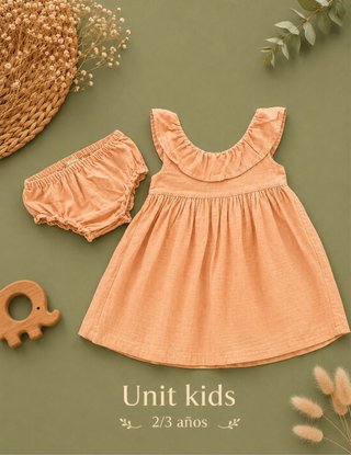 Vestido Unit Kids naranja y cubrepañal 2/3 años