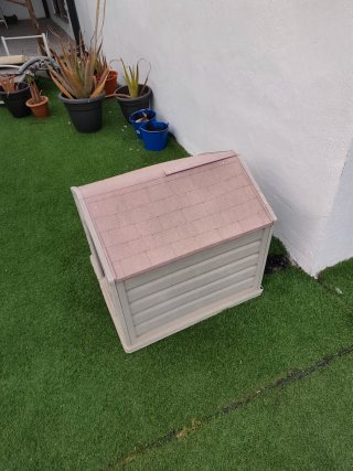 Caseta para perro mediano color beige y rosa