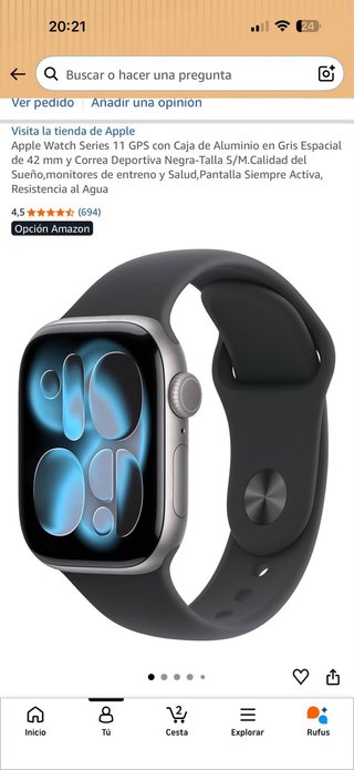 Apple Watch Series 11 GPS Negro/Plata