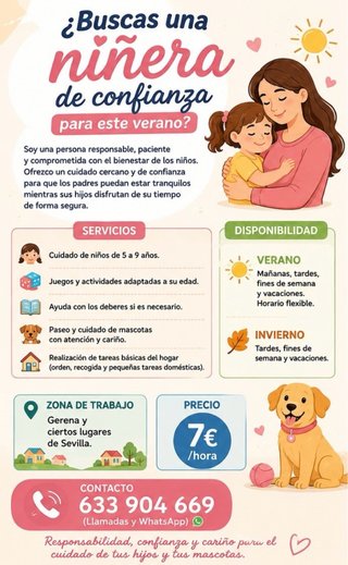 Niñera para niños de 5 a 9 años.