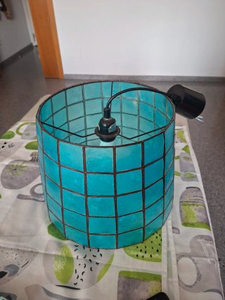 Lámpara colgante cristal azul y metal