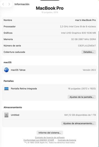 MacBook Pro 16 2019 i9 32GB 1TB SSD