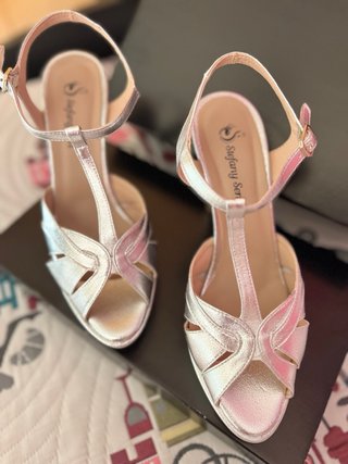 Sandalias StefanySen Piel Plateadas Talla 38