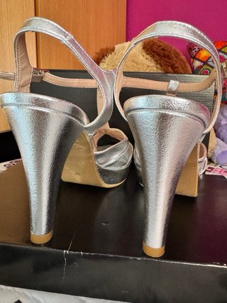 Sandalias StefanySen Piel Plateadas Talla 38