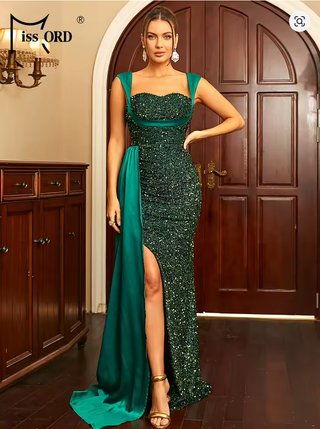 Vestido largo lentejuelas verde