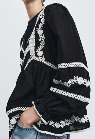 Camisa Zara bordada negra