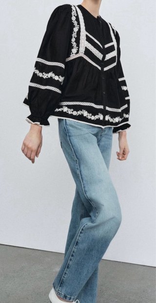 Camisa Zara bordada negra