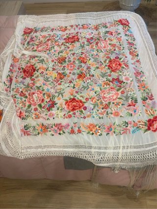 MANTÓN DE MANILA ARTESANAL ANTIGUO.