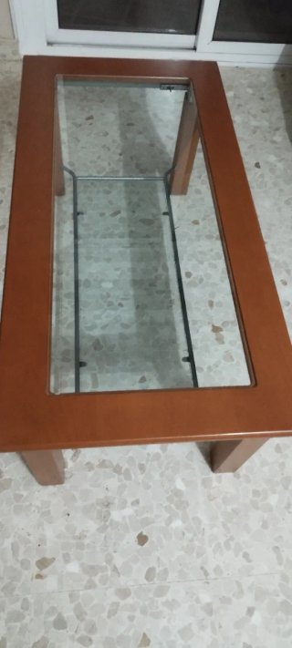 Mesa centro elevable madera y cristal
