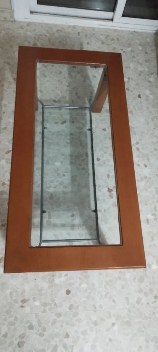 Mesa centro elevable madera y cristal