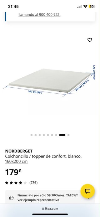 Topper Colchón Ikea Nordberget 160x200cm