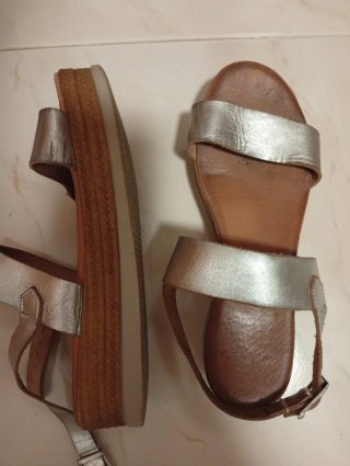 Sandalias Plataforma Yute Marrón y Plata