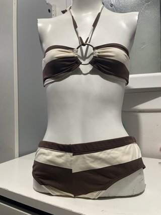Bikini Tiras Marrón y Crema Talla S/M