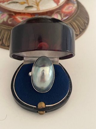 Anillo Plata Perla Filipina Gris