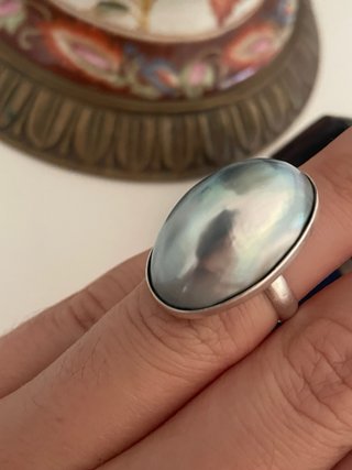 Anillo Plata Perla Filipina Gris