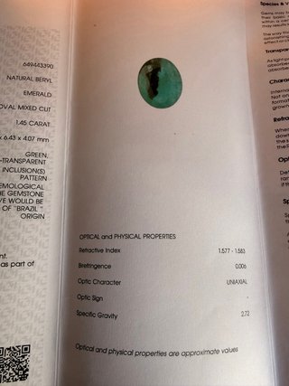 Esmeralda Isla de los Enamorados 1.45 ct IGI