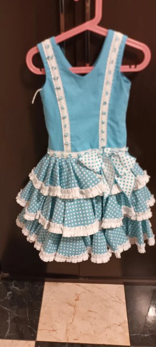 Traje Gitana Niña Azul y Blanco