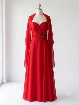 Vestido fiesta largo rojo adornos T36/S