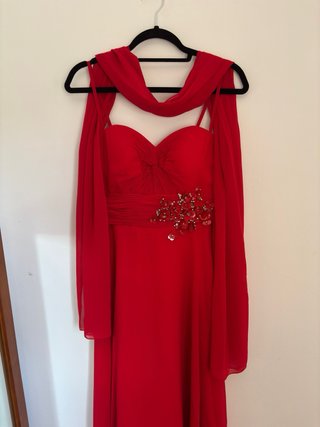 Vestido fiesta largo rojo adornos T36/S