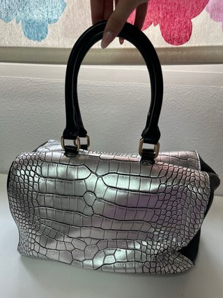 Bolso Teria Yabar Piel Serpiente Plata Negro