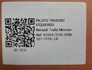 Piloto tras izq 551-1974l-ue renault trafic 1216