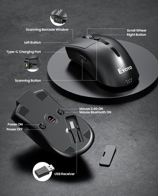 EYOYO EY-045 Mouse + 2D Barcode Scanner BT