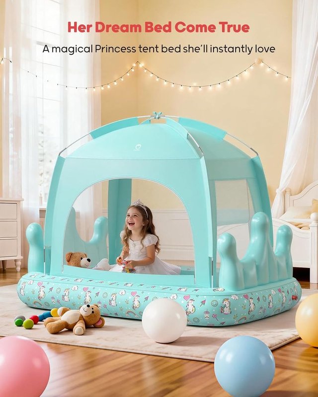 QPAU Cama Hinchable Infantil Rainbow Green
