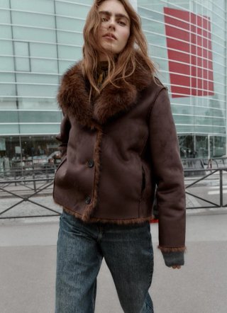 Cazadora efecto piel Zara Talla XL