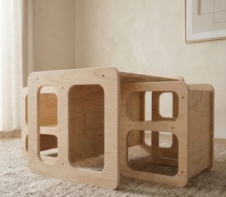 Mesa Montessori y 2 Sillas regulables Madera niños